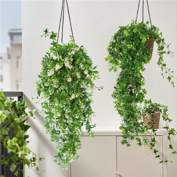 2Pcs Hanging Flower Artificial Vine Hanging Plants Greenery Faux - Picture 2 of 7